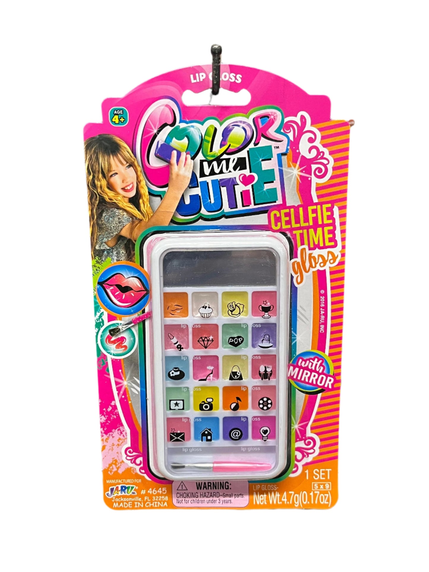 Colorful packaging of a lip gloss product