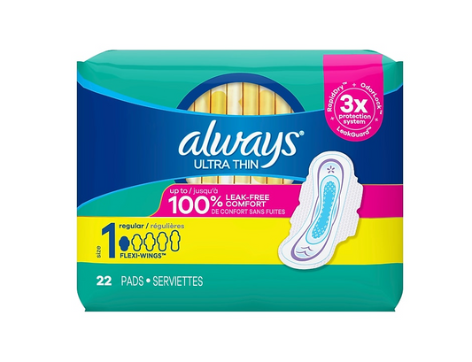 Always Ultra Thin w/Wings Reg Size 1 - 22ct, 6/bx