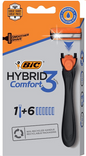 Bic Hybrid Comfort 3 Blade Razors 1 Handle + 6 Cartridges 6/bx