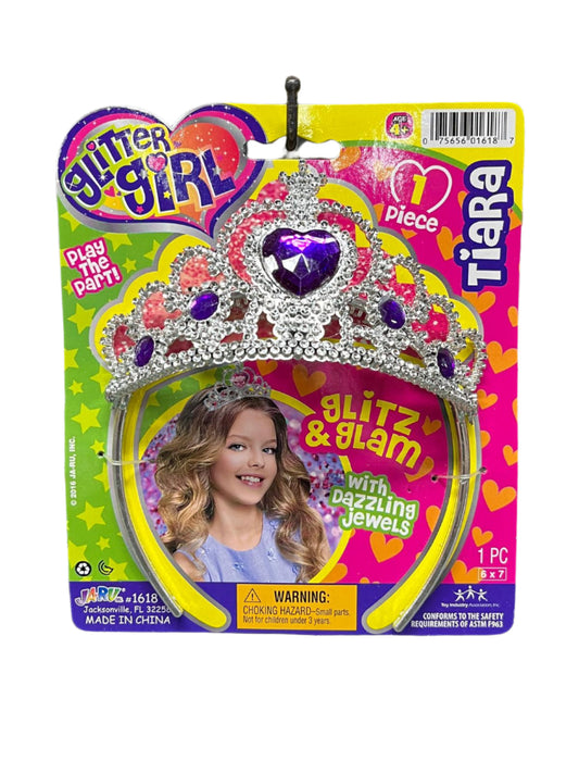 Glitter Girl tiara packaging with a child model 