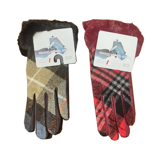 Ladies Winter Plaid Gloves w/ Touchscreen 12/bx