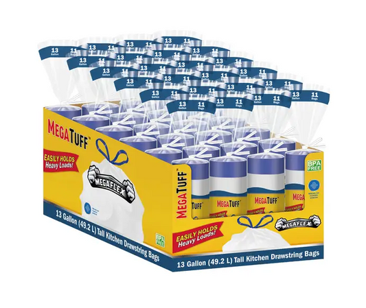 MegaTuff Drawstring Flex 13 Gallon Trash Bags 11ct 24/display