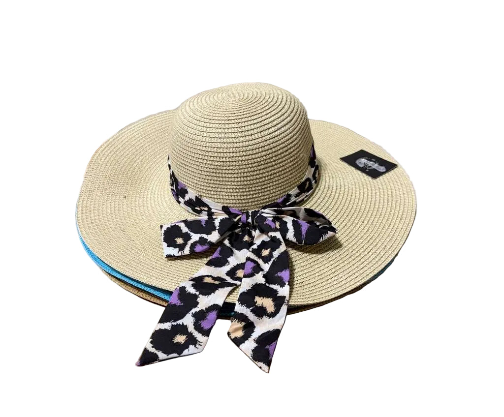 Woman's Straw Ribbon Design Hats 6/ct