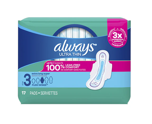 Always Ultra Thin w/Wings Size 3 17ct, 6/bx