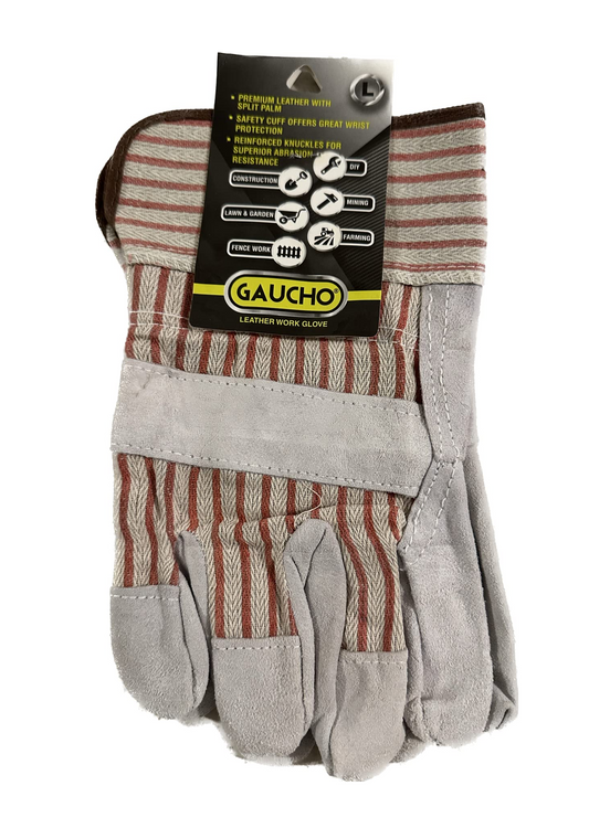 Leather Palm Work Gloves With Safety Cuff 12/pk